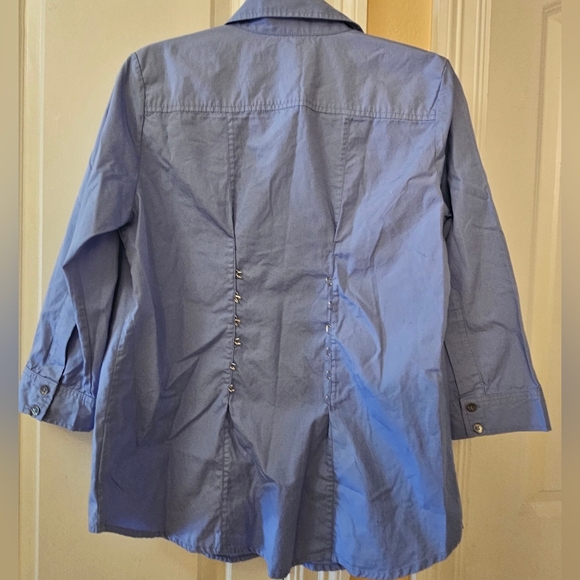 MONA THALHEIMER Blue Button down 3/4 sleeve Size L - Picture 2 of 5